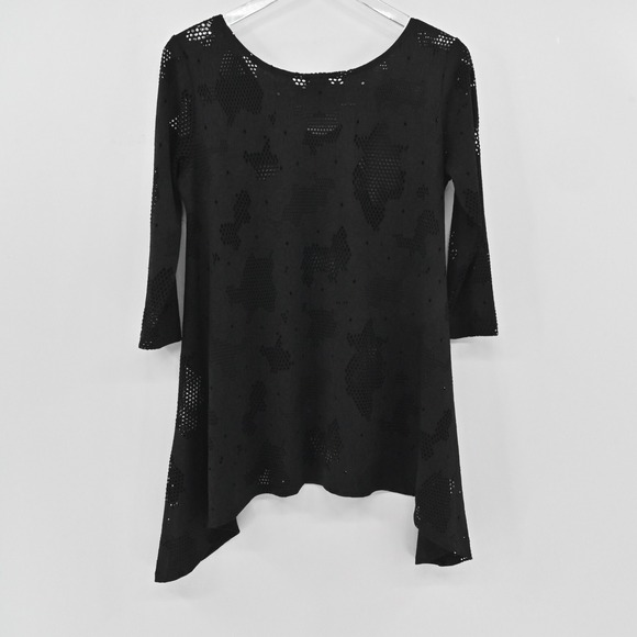 CLARA SUN WOO Womens Laser Floral Top Size XS Whimsigoth Lace Black Asymmetric - Picture 2 of 11